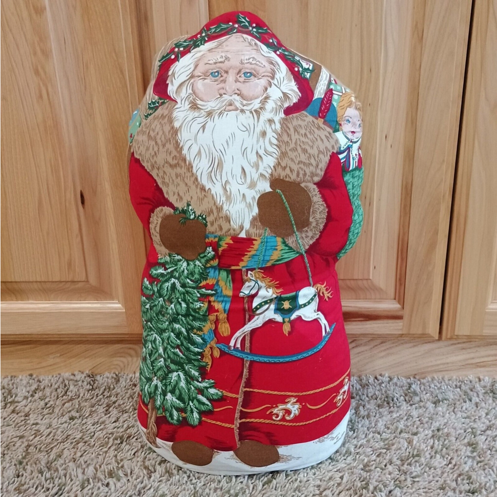 Vintage Handmade Fabric Father Christmas Stuffed Door Stop Santa Claus 18" READ